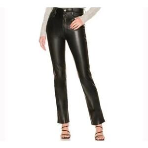 7 For All Mankind MEDIUM Black Faux Vegan Leather Straight Ankle Pants Pleather‎